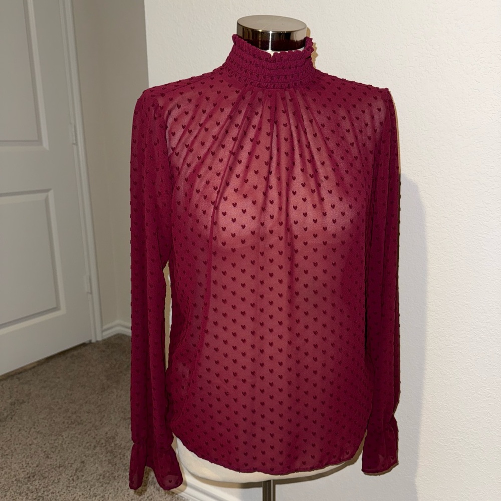 Belle Sky Burgundy Blouse w/ Hearts